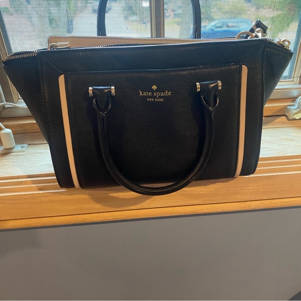 Kate Spade Black and Cream Satchel with Structured Design